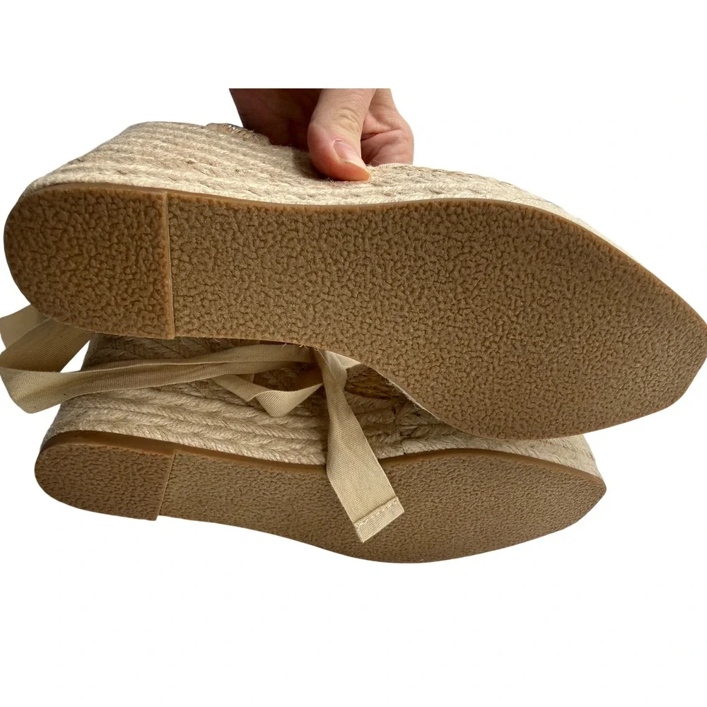 Steve Madden Vero Espadrille Wedges Womens 8.5M Tan New Floral Embroidery
